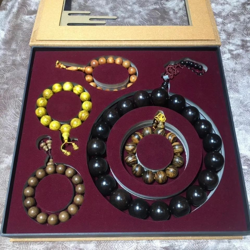 Budista Buddha Beads Natural Roxo Sândalo Seis Vistas Pulseira De Madeira De Ouro Pomelo Sangue Dragão De Madeira Pulseira Gift Set