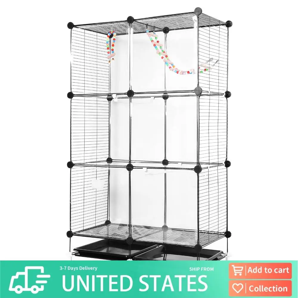 

Клетка для птиц, универсальная металлическая клетка для попугая на колесах с подставкой, подносом, качелейная лестница (черная)
