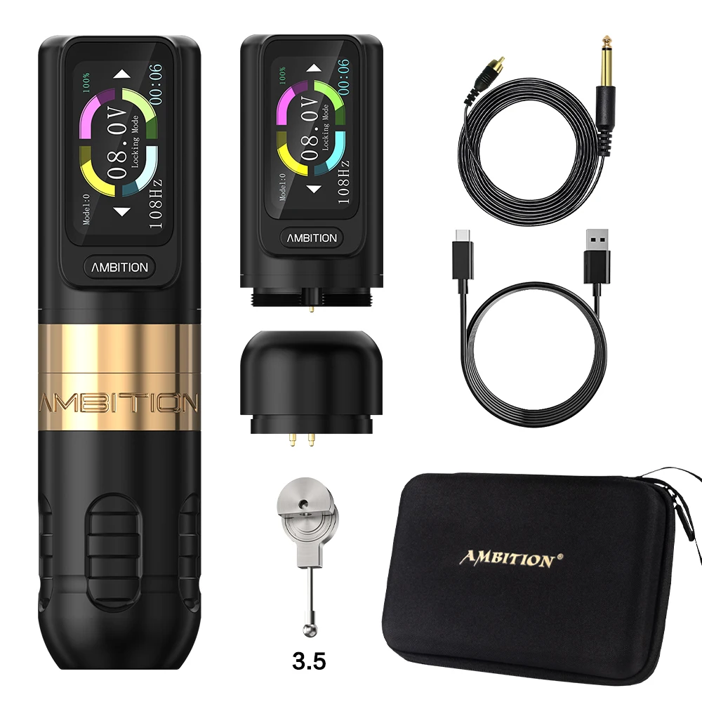 Ambition Zetton Kabelloser Tattoo-Maschinenstift, 4,0/3,5 mm Hub, gerade Stangenstruktur, bürstenloser Motor, 2400 mAh Touchscreen-Akku – Detail 3