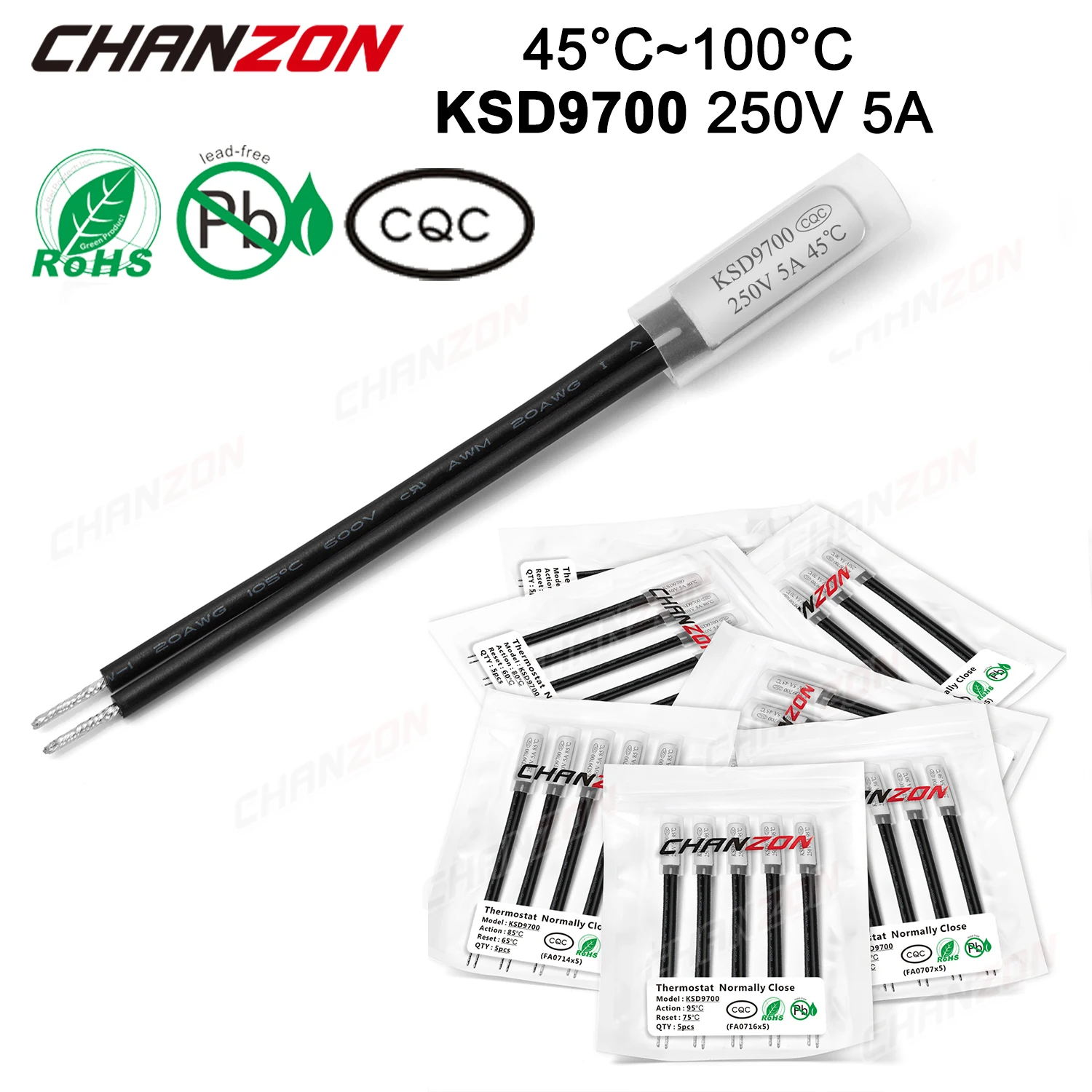 5 stücke ksd9700 45c bis 100c normaler weise geschlossener Thermostat Temperatur schutz Abschalt schalter 5a AC 250V 125V für Wärme