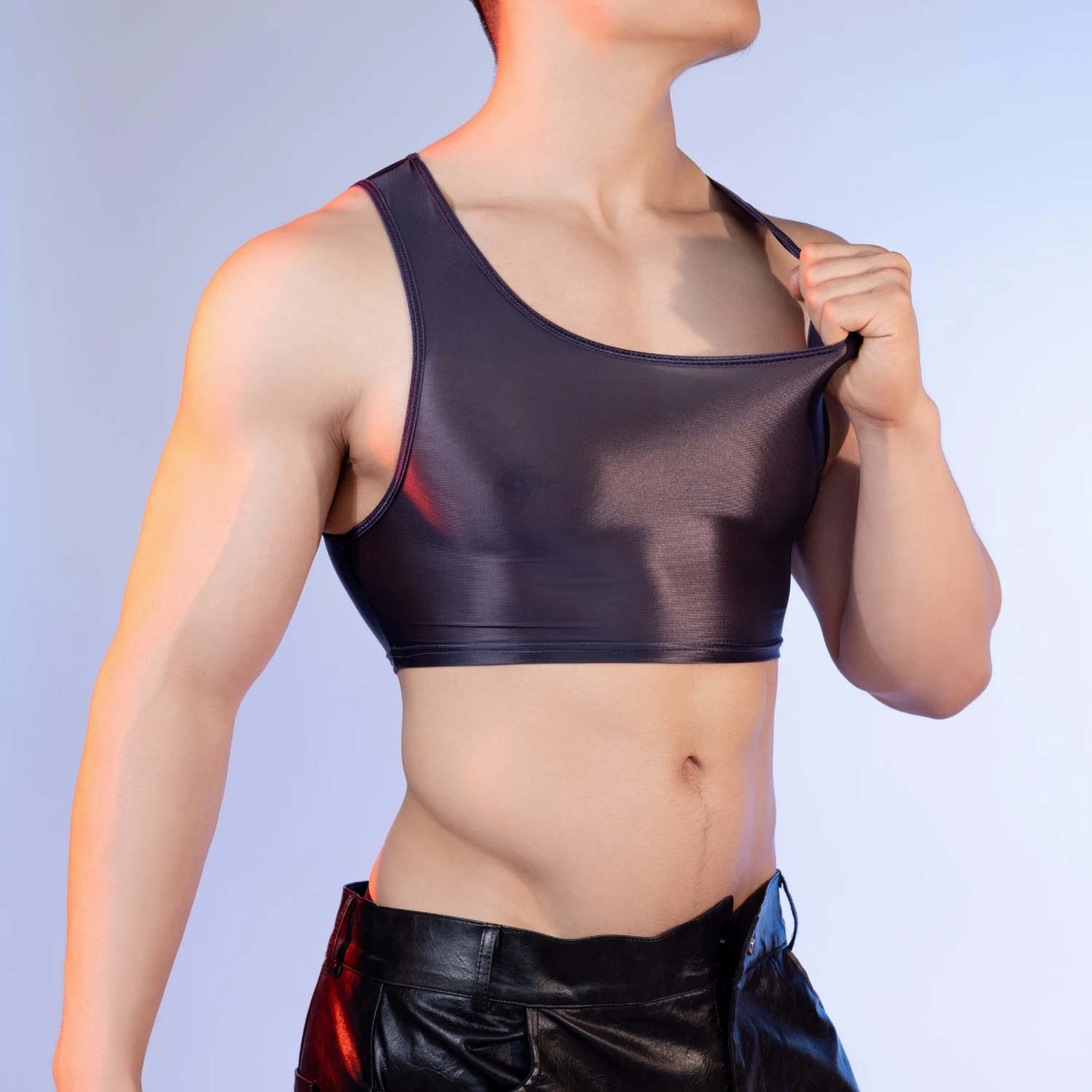 Men See Through Sexy Crop Tops O-neck Sleeveless Tight T-Shirts Soft Ice Silk Ultra-thin Vest Nightclub Party Clothing