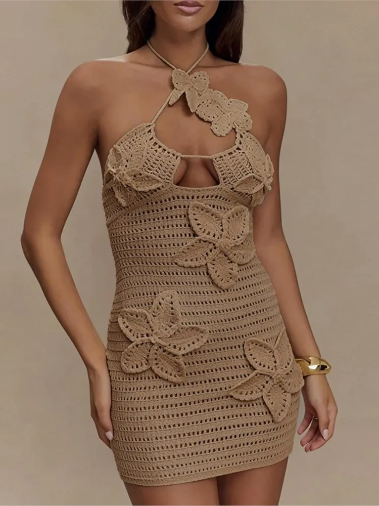 Robe de plage en tricot pour femmes, Sexy, ajourée, sans manches, Cover-Up pour Bikini, Mini robes de vacances, été, 2026