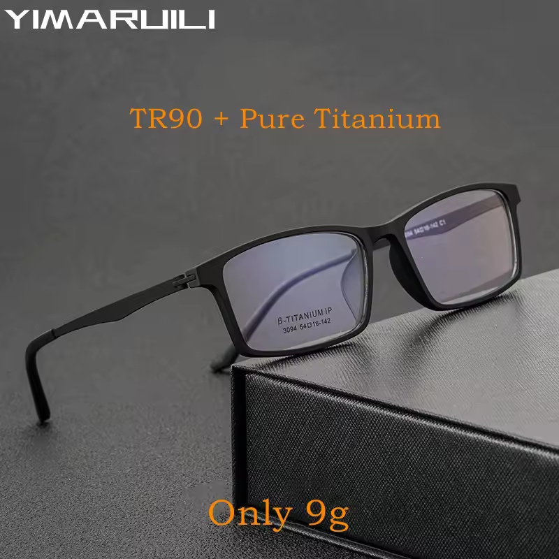 YIMARUILI-TR90 Óculos de titânio para homens e mulheres, óculos ultraleves, moldura quadrada confortável, prescrição óptica, moda, 02-3094