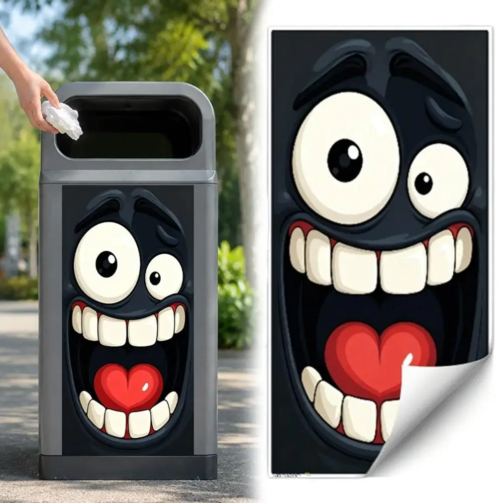 Exaggerated Big Eyes White Teeth Significant Outdoor Trash Can Decoration Stickers Cartoon Funny Big Mouth Trash Can Stickers