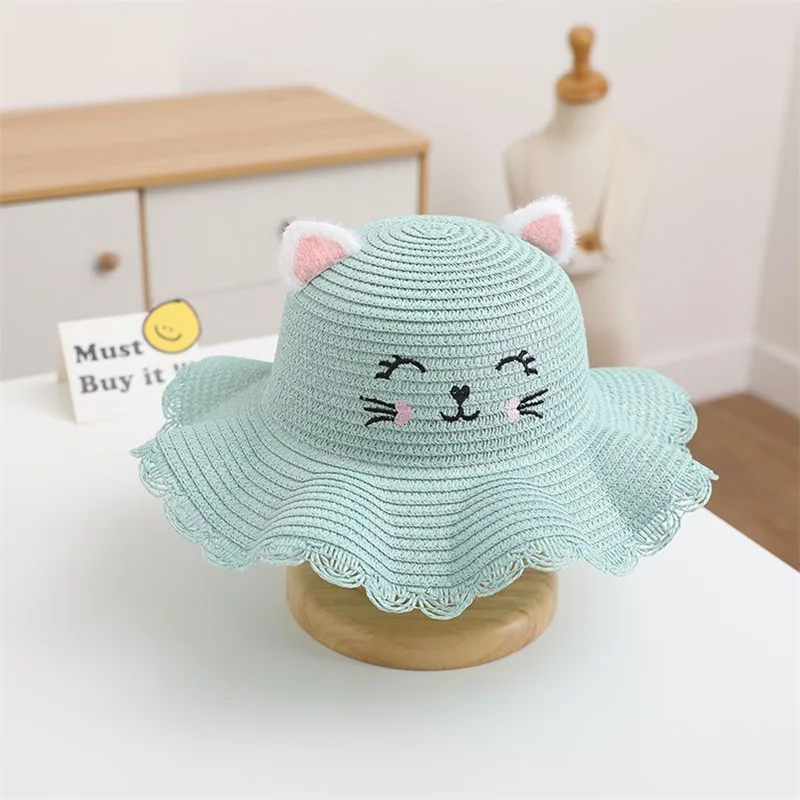 Children\'s Cartoon Cute Three-dimensional Cat Ears Fashion Sweet Girl Summer Outing Sun Sunscreen Fisherman Hat