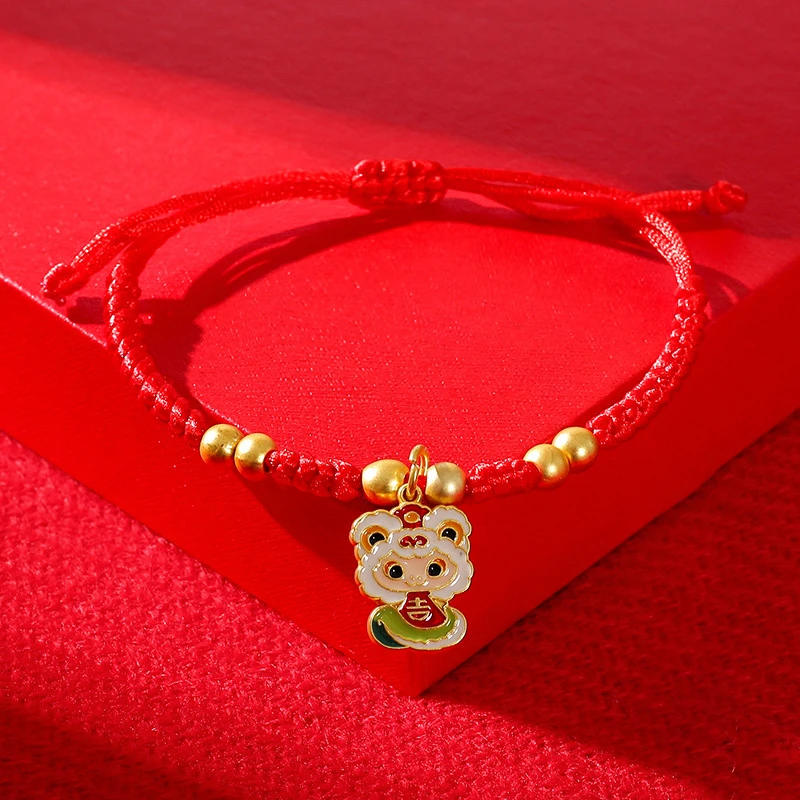 2025 Snake Year Lucky Red Rope Braided Bracelets Zodiac Snake Attracts Fortune Handmade Bracelets New Year Festival Jewelry Gift