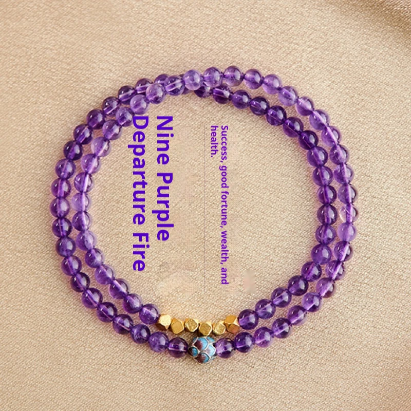 

Gift Box Crystal Bracelet Purple Gemstone Grade Uruguay Amethyst Bracelet for Women Full Pure Body Double Circle IceTypeNatural