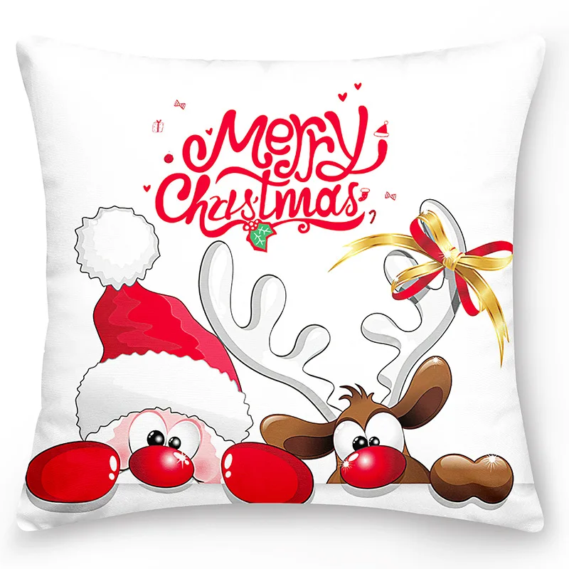 Christmas Pillow Cover Santa Claus Snowman Element Cushion Cover Single Side Printing Holiday Party Accessories