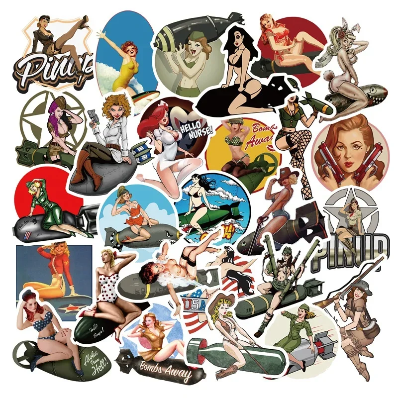 50pcs / Pack World War II Pin-up Girls Stickers Beauty Bomb Girl Sticker for Laptop Luggage Refrigerator Skateboard