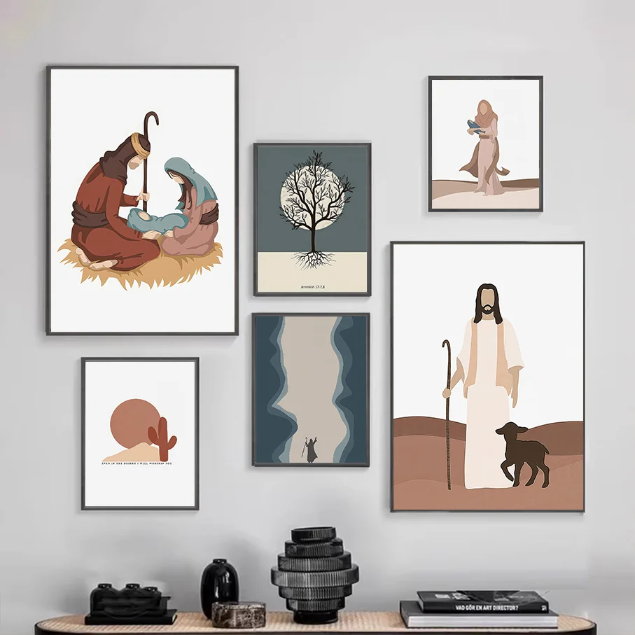 Frameless Canvas Print  Biblical Christian Wall Art Minimalist, Good Shepherd Jeremiah Desert Living Room Decor
