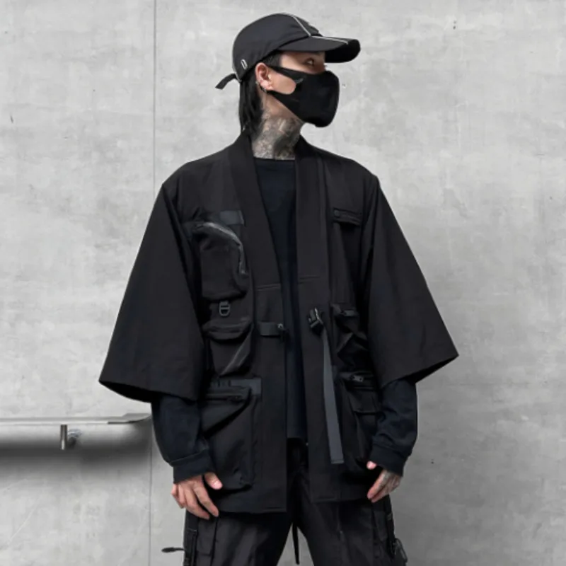 HKSH Autumn Winter New Men Tide Dark Niche Solid Color Multi-Pocket Casual Jacket Trend Loose Short Sleeve Punk Ins Coat HK19086