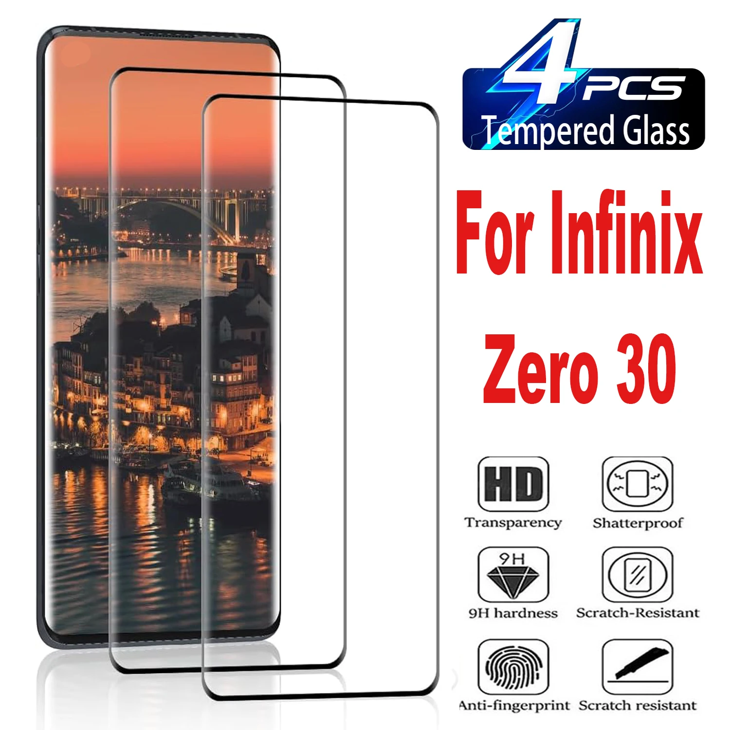 

For Infinix Zero 30 4G,2/4Pcs 3D Tempered Glass 9H Curved Screen Protector