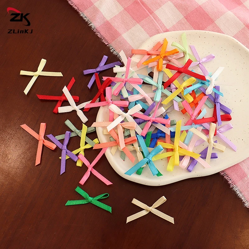 100pcs 2x3cm Mini Ribbon Bows Multicolored Small Size Polyester Satin Ribbons Bow Handwork Craft DIY Decoration For Phone Case