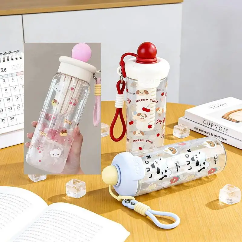 Cute Cartoon Floating Ball Straw Plastic Large Capacity Water Cup Portable High