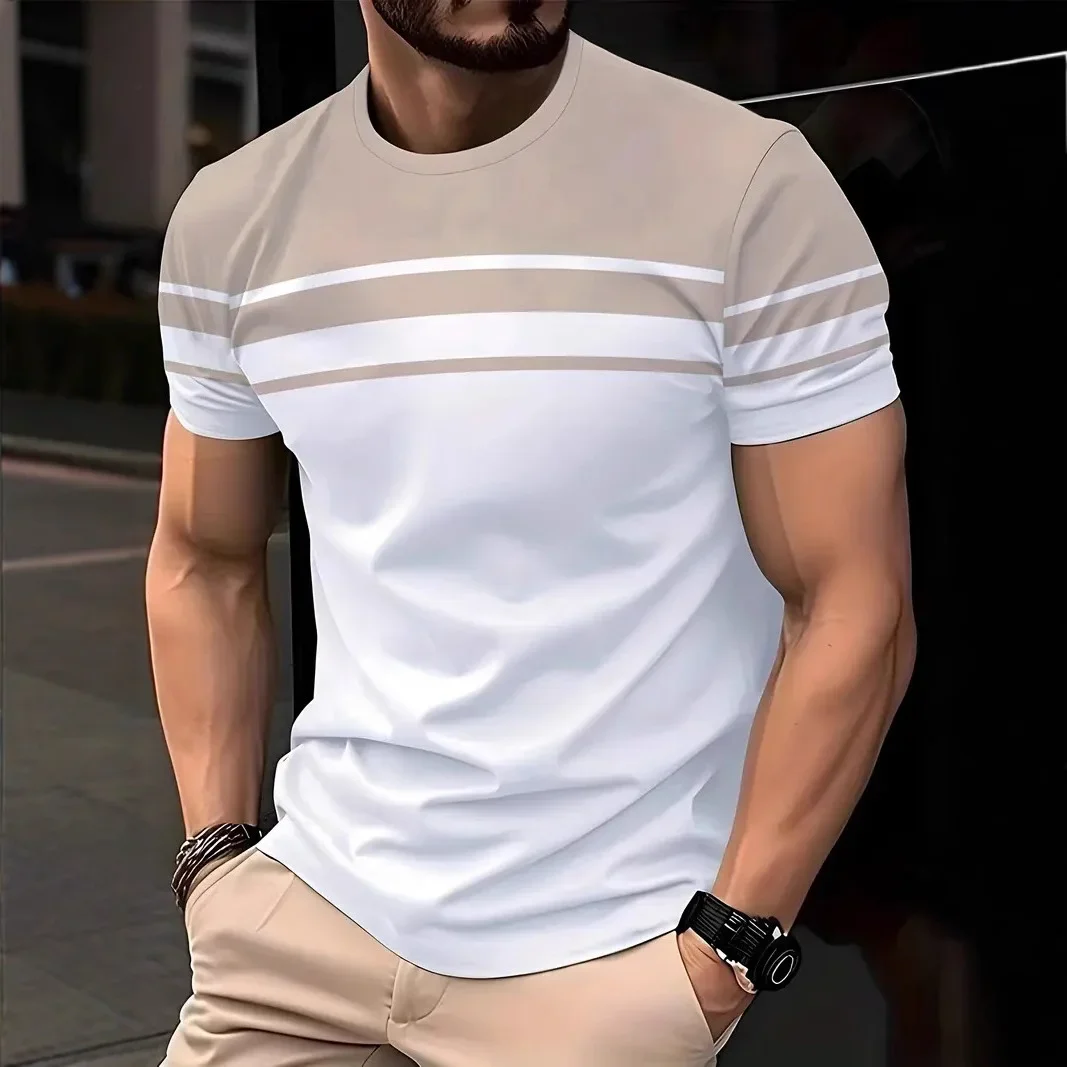 

2025 Summer Men's Fashion 3D T Shirt Splicing Printed Colorblocking Casual Slim Short Sleeve Outdoor Sports Running Fitness Top