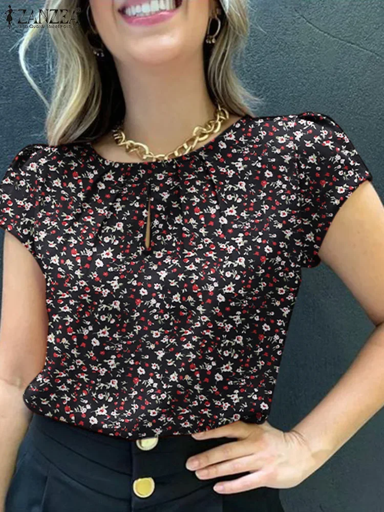 

Летняя блузка с цветочным принтом, женская модная туника с принтом, топы, богемная рубашка с коротким рукавом, повседневная пляжная праздничная туника Blusas Mujer