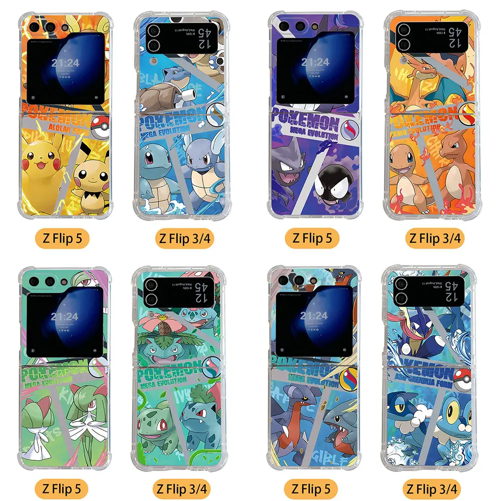 Hot Anime Pikachus Pokemons Phone Case for Samsung Galaxy Z Flip 3 4 Z Flip 5 Z Fold 4 5G PC Soft Anti-fall Back Cover