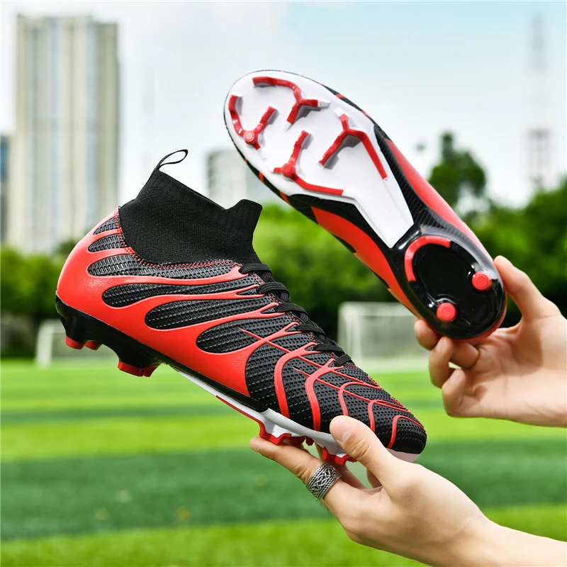 Professional Men's Football Boots Original Outdoor High Top Society Soccer Cleats Men Fashion Purple Non-slip Futsal Shoes Man