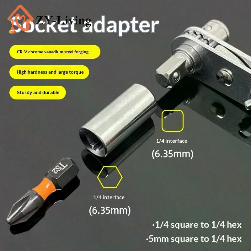 Chrome Vanadium Steel Socket Adapter With High Hardness And Large Torque Perfect For Home DIY Repair Mechanical Maintenance Work