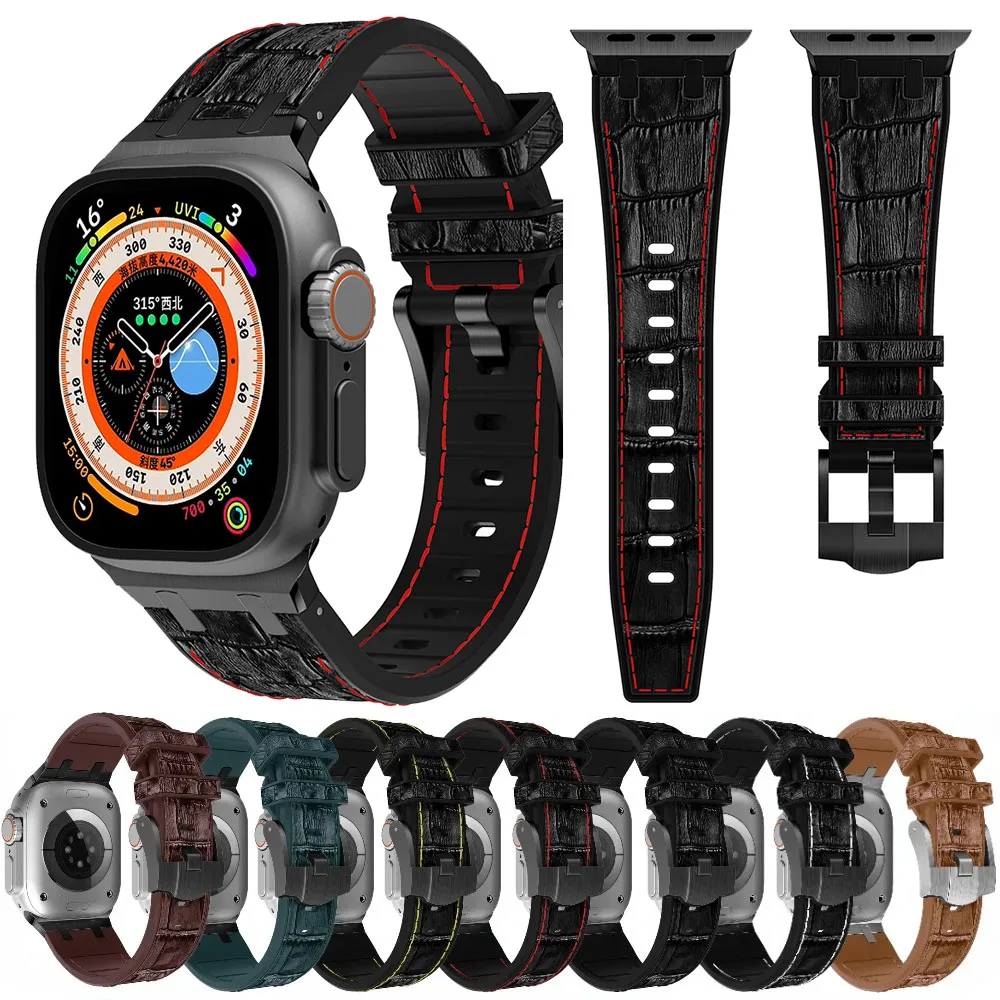 

Ремешок из крокодиловой кожи для Apple Watch Band 49 мм 46 мм 45 мм 41 мм 44 мм 40 42 мм Браслет iWatch Series Ultra 10 9 8 7 6 5 SE Ремень