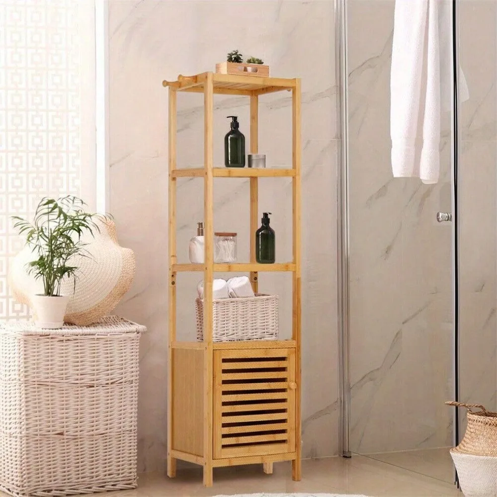 

4 Tier Bathroom Tall Storage Cabinet Floor Standing Storage Unit Cupboard 140cm