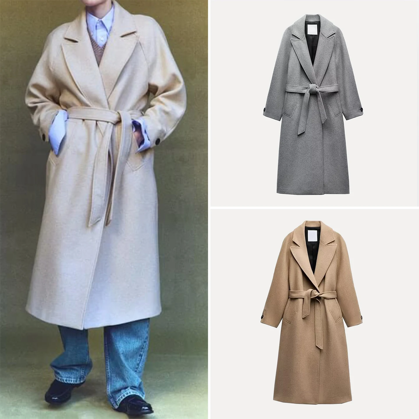 

Моющееся шерстяное пальто для женщин с поясом, осень 2024, универсальный Sli Personali, бренд Z, сделано в Китае