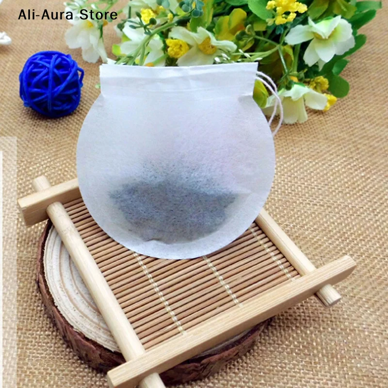 100Pcs White Round Tea Bags Empty Filter Paper Teabags with String for Herb Tea