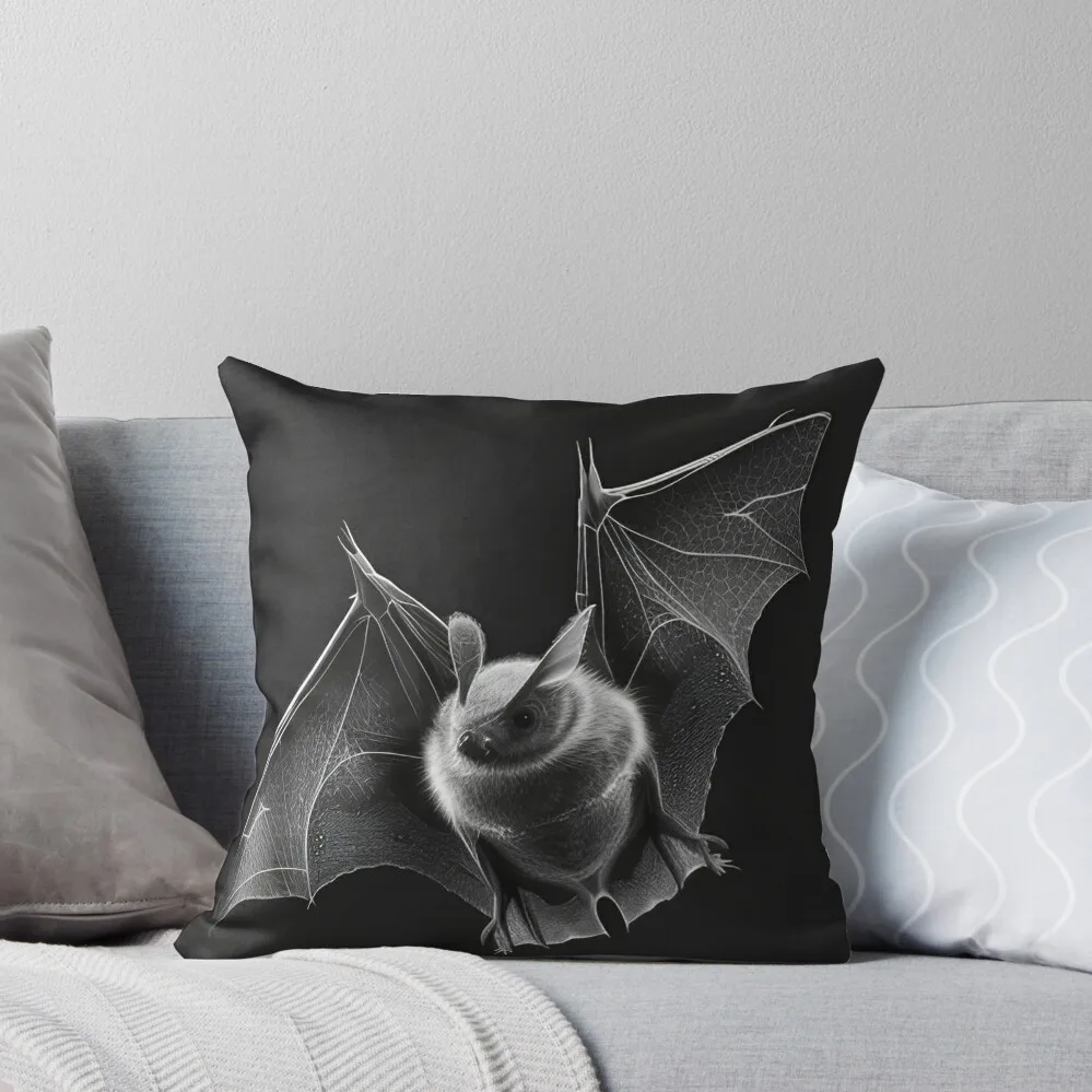 Black and white pencil drawing of a Bat Throw Pillow Sofa Covers For Living Room Sofas Covers Pillow