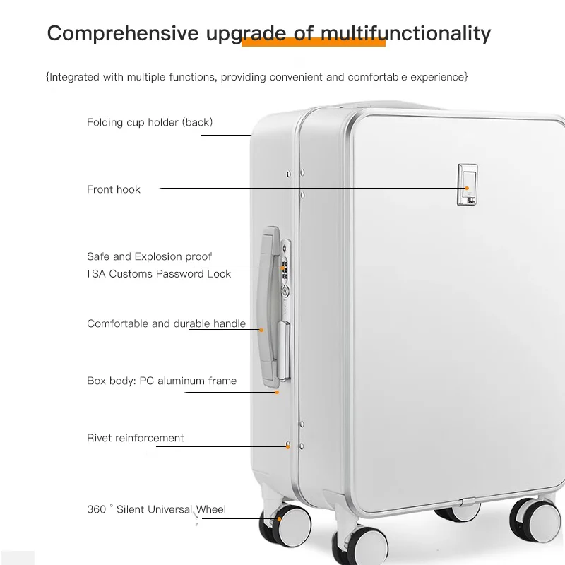 SUSHIMU Suitcase Travel Suitcase Men 20 24 26 Carry-On Luggage Women PC Aluminum Frame Trolley Case TSA password lock