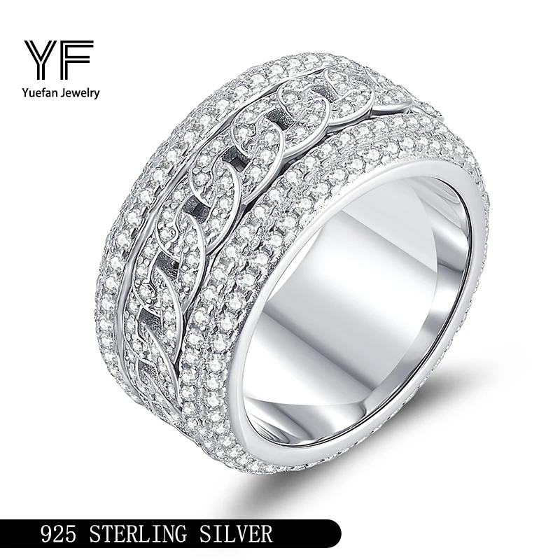 

Ювелирные изделия в стиле хоп, персонализированные кольца, серебро 925 пробы, крутое кольцо с муассанитом, хип-хоп, вращающийся D VVS1, сертифицированный хип, подарок на день Святого Валентина