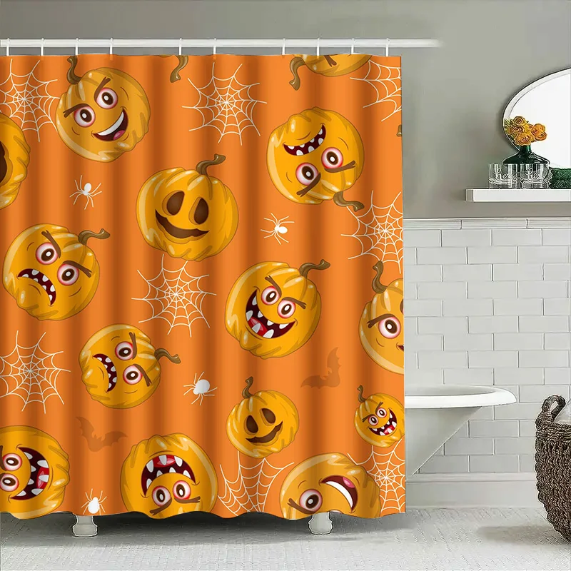 

Tuniu Halloween Pumpkin Bat Shower Curtain Cute Scary Print Bathroom Decor for Kids Girls
