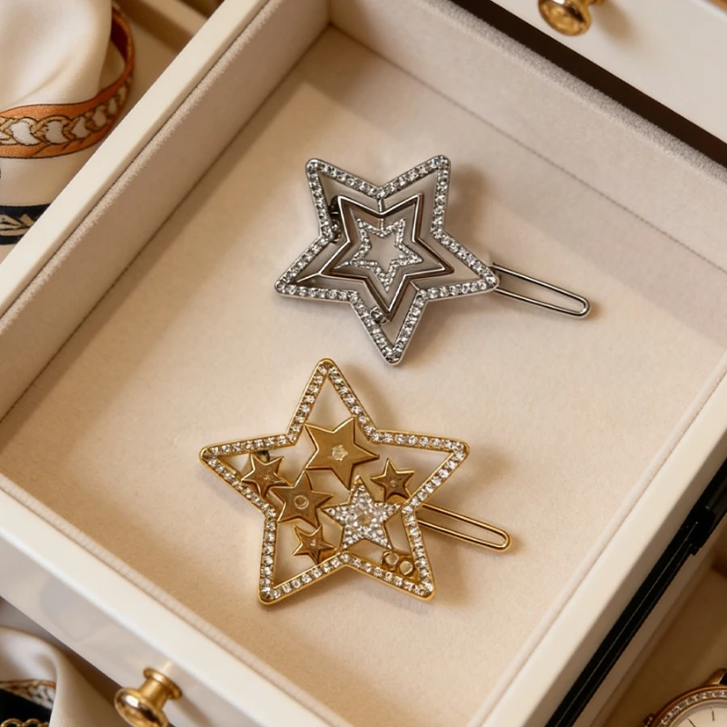 Dior Style Silver Golden Star Hair Clips Elegant Party Hair Ornaments Premium Birthday Gift Choice For Girlfriend And Women