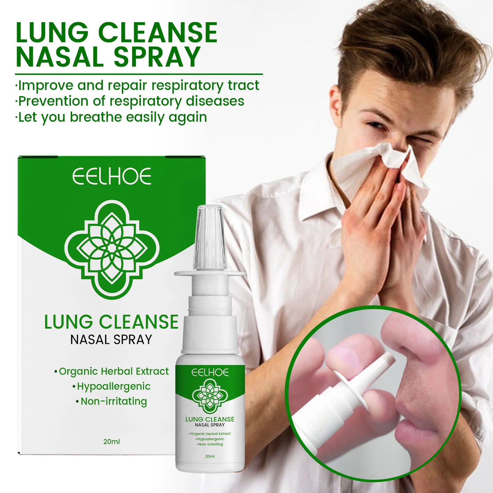 спрей для носа Lung Detox Herbal Cleanser Spray for Smokers Clear Nasal Congestion Anti Snoring Solution Stop Snore Relief Spray