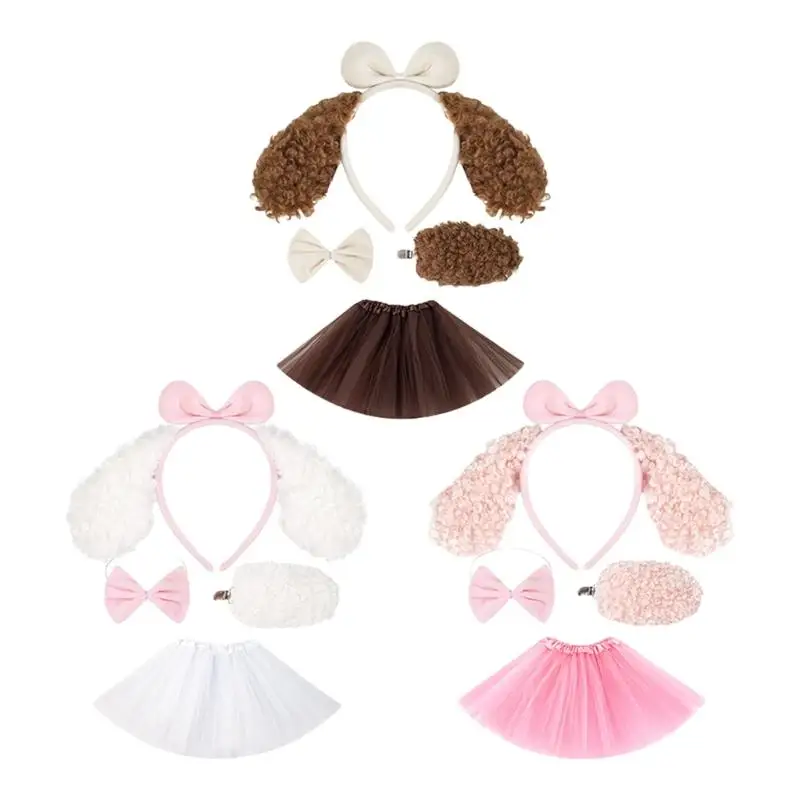 652F Tierkostüme Hundeohren Stirnband Schwanz Tutus Rock für Halloween Cosplay Party