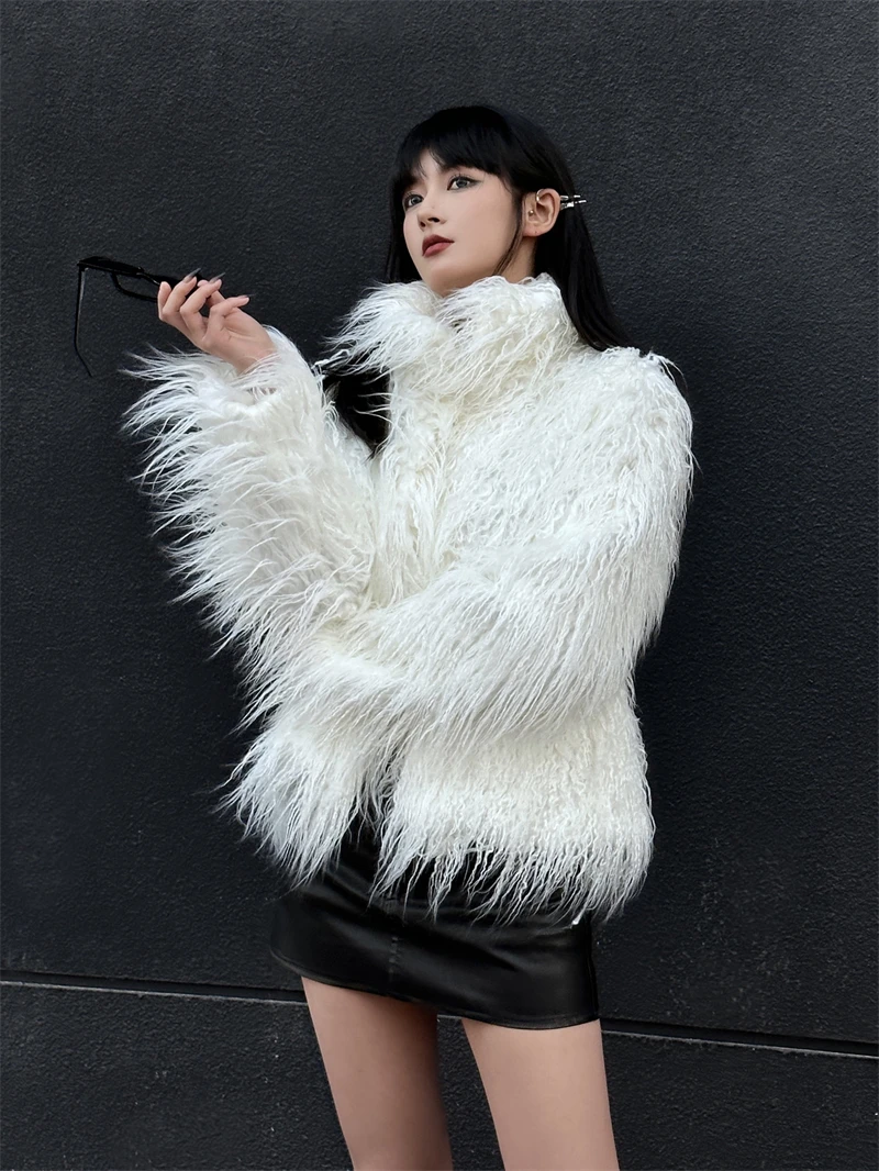 

Пальто MOONLET Design из искусственного меха с длинным ворсом, зимнее, роскошное, свободного кроя, с воротником-стойкой, элегантное, для женщин 25-29 лет