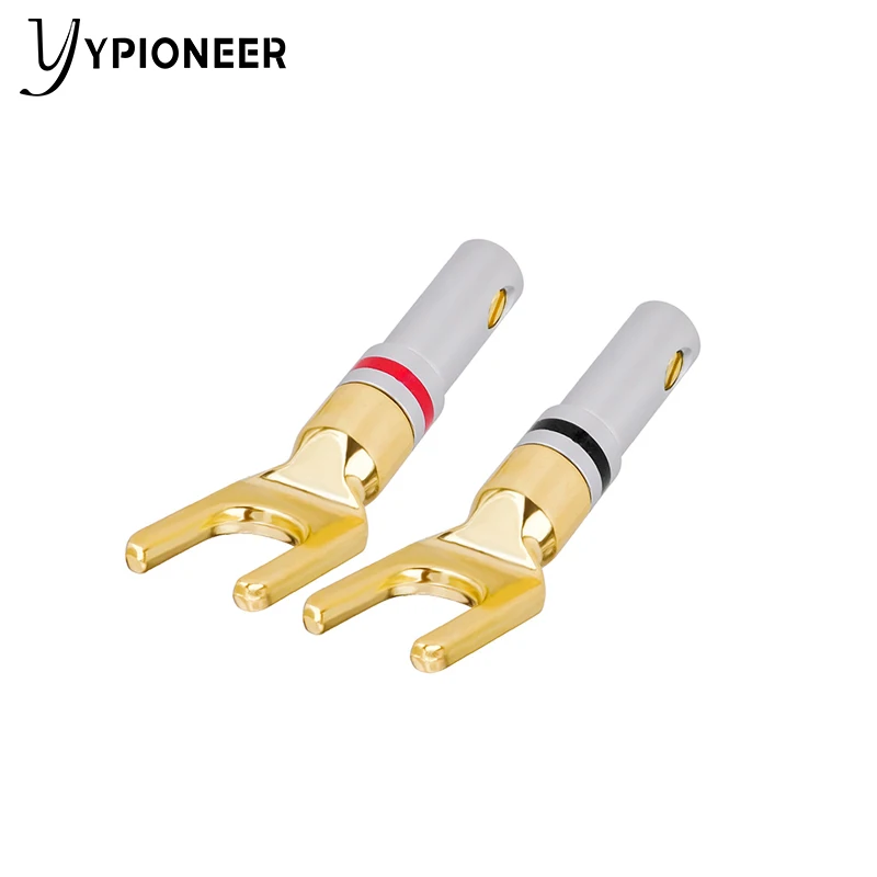 YPioneer P10087ขั้วต่อปลายแหลม8ชิ้น Y ปลั๊ก45องศาชุบทองตัวแปลงสัญญาณเสียงสกรูส้อมสำหรับสายลำโพง DIY