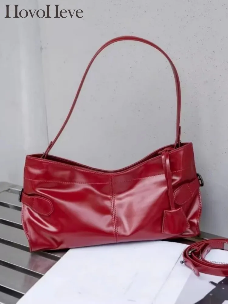 

Elegant Office Ladies Genuine Leather Single Shoulder Bag Solid Color Oil Wax Cowhide Underarm Bag New Fashion Crossbody Bags