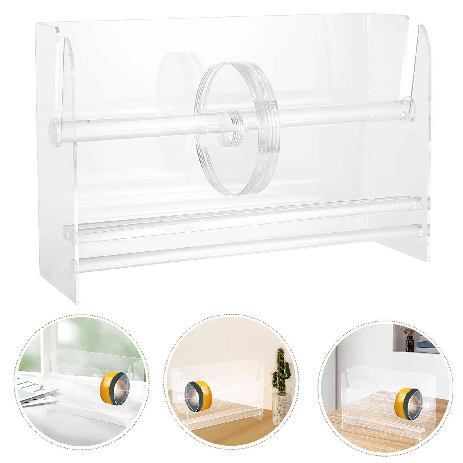 

7 Level Adjustable Sticker Label Dispenser Clear Acrylic Roll Holder Stand for Office Desktop Organizer Storage Unit