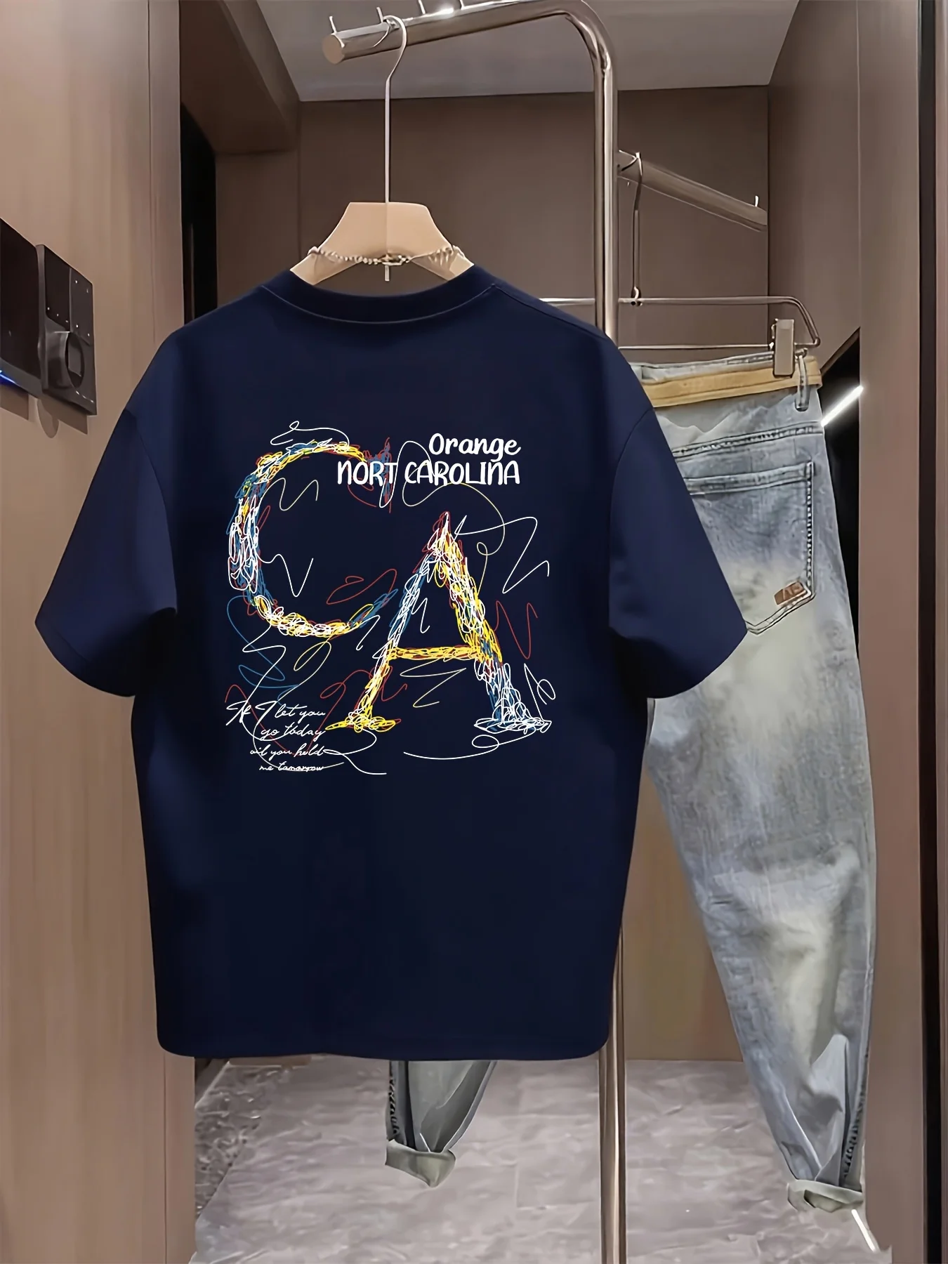 Multicolor Hand Drawn Letter Print 100% Cotton Mens T Shirt for Summer Relaxed Fits Works Well with Any Casual Wardrobe