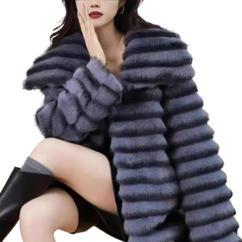 2024 New Fashion Autumn and Winter Women Totoro Fur Coat Mink Imitation Fur Fashion Commuting Short Big Lapel V-neck Fur Coat