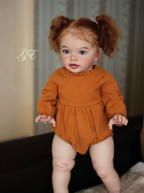 

St.Store 26inch Already Painted Pippa Finished Doll Reborn Toddler Orange Hair Baby Size Lifelike Soft Touch 3D Skin Art Doll
