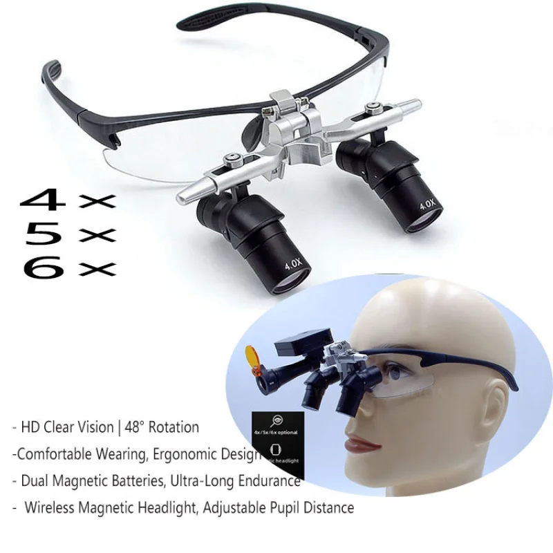 Dental Corner 4X 5X 6X Magnifying loupes Glass with 5W Magnetic Wireless Headlamp for Oral operation Facial Anatomy clinic tools
