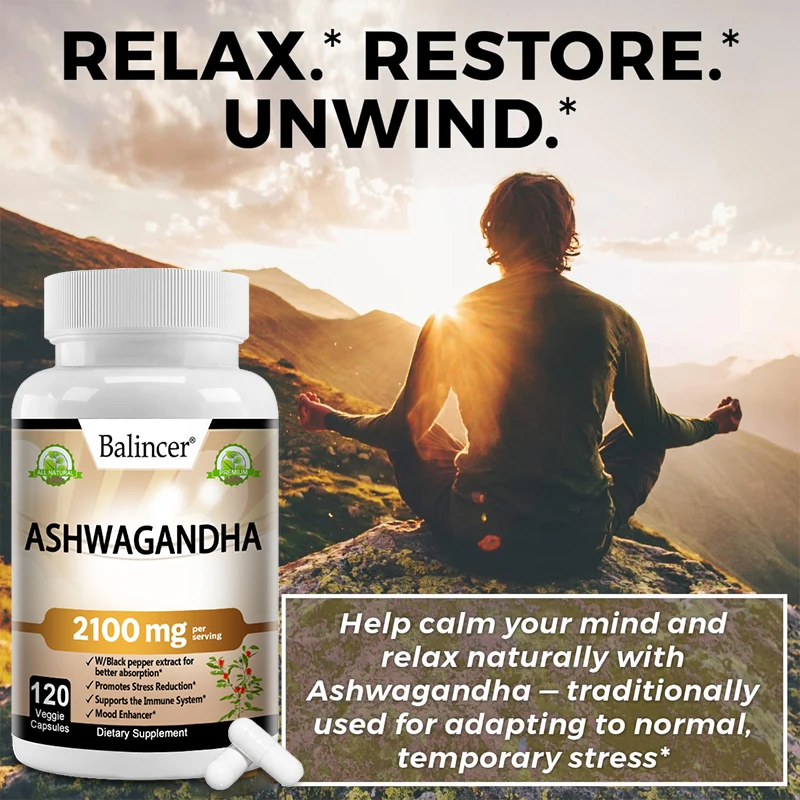 Organic Ashwagandha Capsules - Natural Anxiety Relief, Improves Mood, Helps with Immunity and Thyroid Function, Anti-anxiety