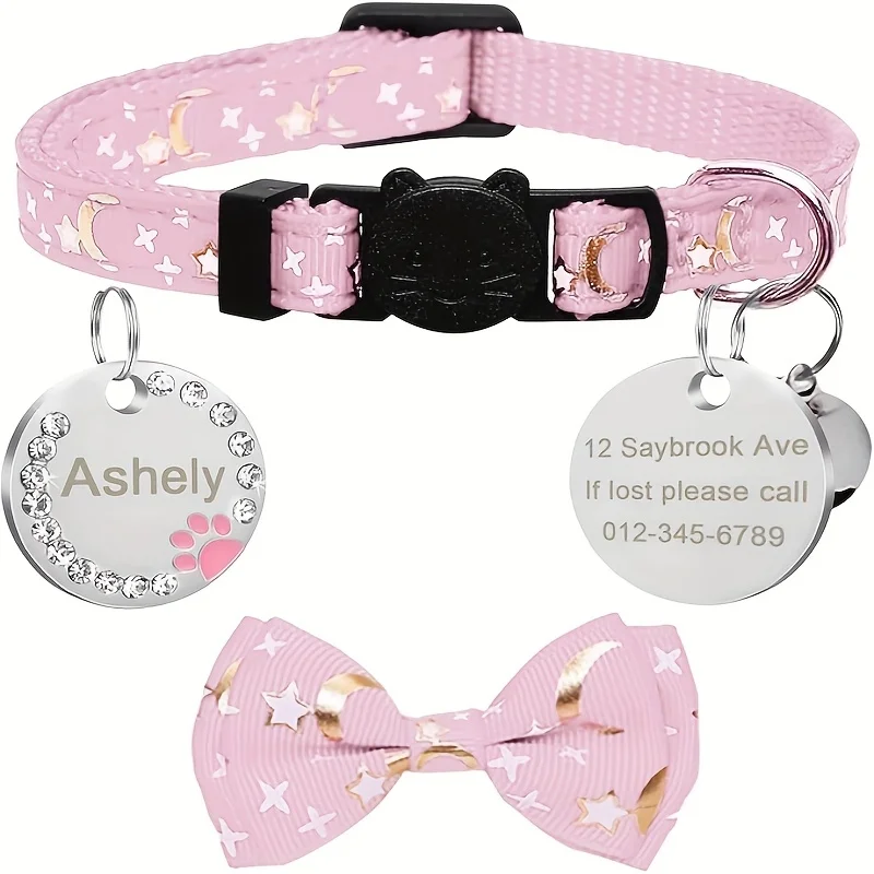 Collier de chat personnalisé pendentif ID gravure nom étiquette collier pour chat collier chiot chaton cloche nœud papillon personnalisé petit collier de chien