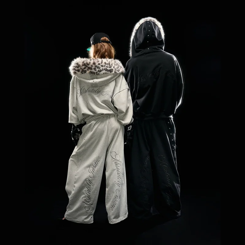 التطريز إلكتروني برشام تصميم عارضة فضفاض مرونة الخصر بنطال ذو قصة أرجل واسعة Y2K الهيب هوب الرجال النساء أزياء مريحة الشارع الشهير #5