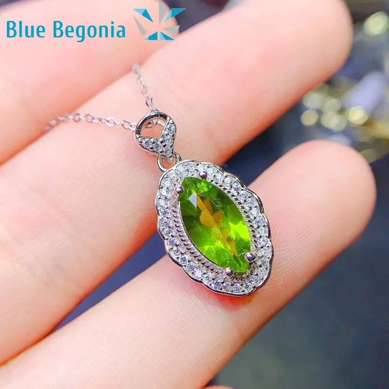 Natural olivine pendant fresh green 925 silver seiko inlaid main stone 6*12mm