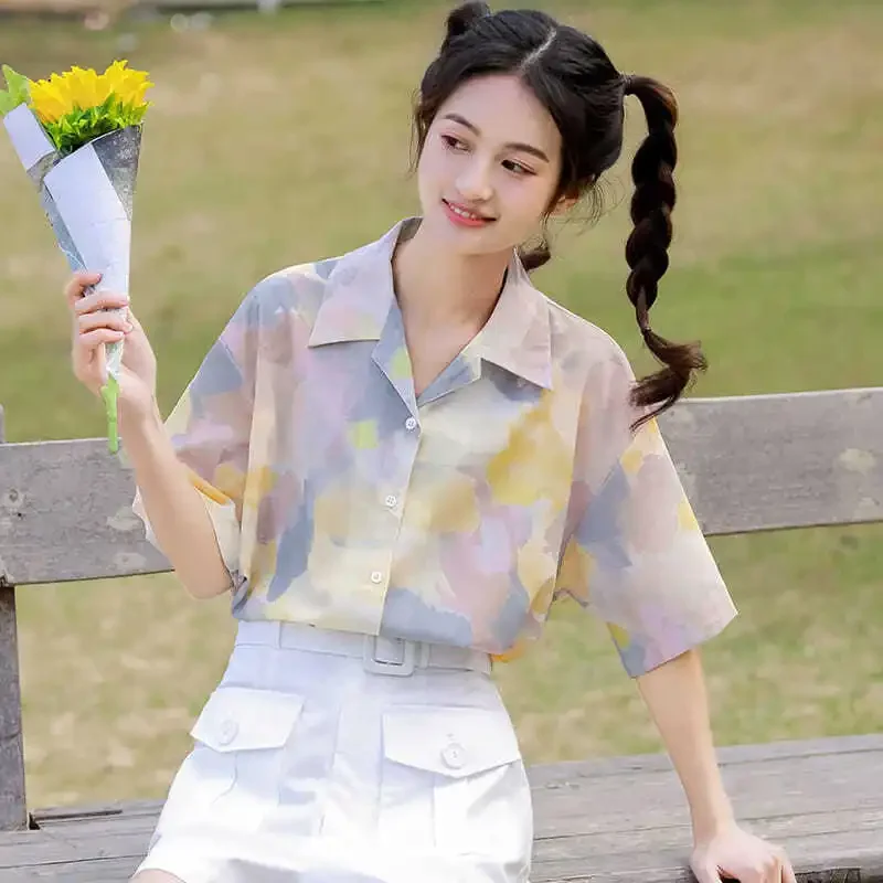 Chemises femmes mélange goutte épaule Baggy Fit patin urbain décontracté Streetwear Blouse pour adolescents sportifs semble quotidien Ins Style