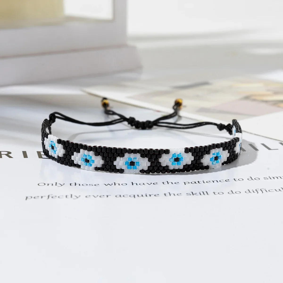 Rice bead bracelet Originality Design Devil's eye Black Hand knitting Bohemia Adjustable Fashion Simple Beaded bracelet