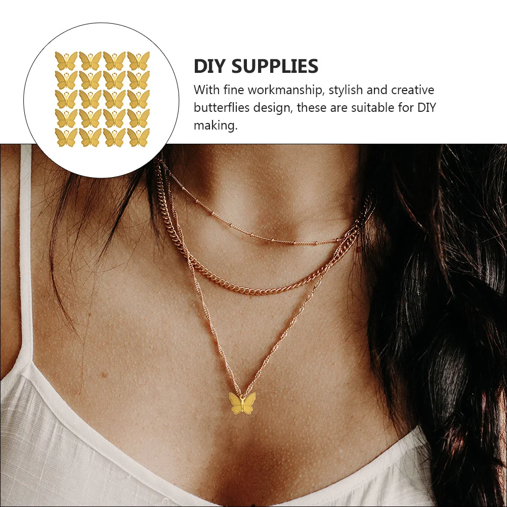 

100Pcs Hairpin Pendant Materials Butterflies DIY Supplies Copper Butterflies Decor Jewelry Making Charms for Necklace Bracelet