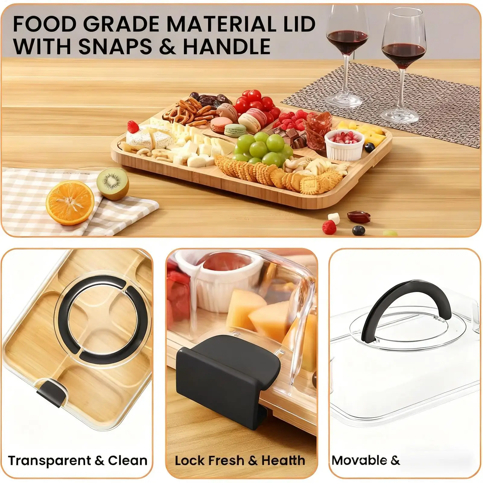 صينية تقديم 6-مقصورة منظم المحمولة Charcuterie صينية الوجبات الخفيفة للفواكه الحلوى الجبن وجبة الخضار حفلة نزهة المنزل #1